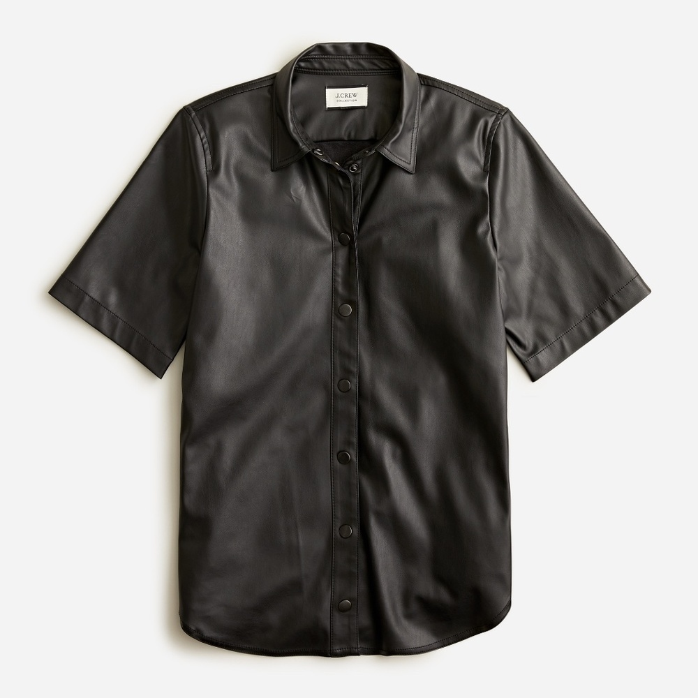 J.Crew Slim-fit Short-Sleeve Faux-leather Shirt (8) NWT